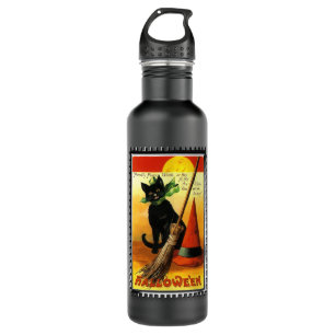 Bouteille D'eau Casquette des sorcières assis de Halloween Kitty