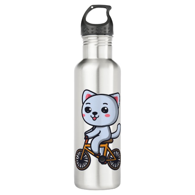 Bouteille D'eau Cat Riding Bicyclette Cat cadeaux design pour femm (Devant)