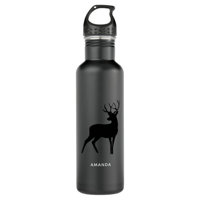 Bouteille D'eau Cerf avec Antlers Black Silhouette (Devant)