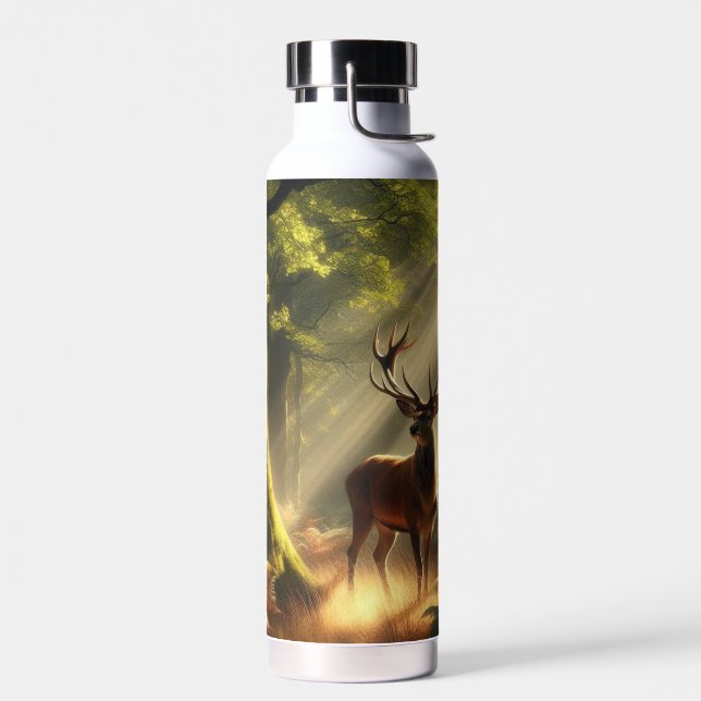 Bouteille D'eau Cerf dans la forêt matinale (Gauche)