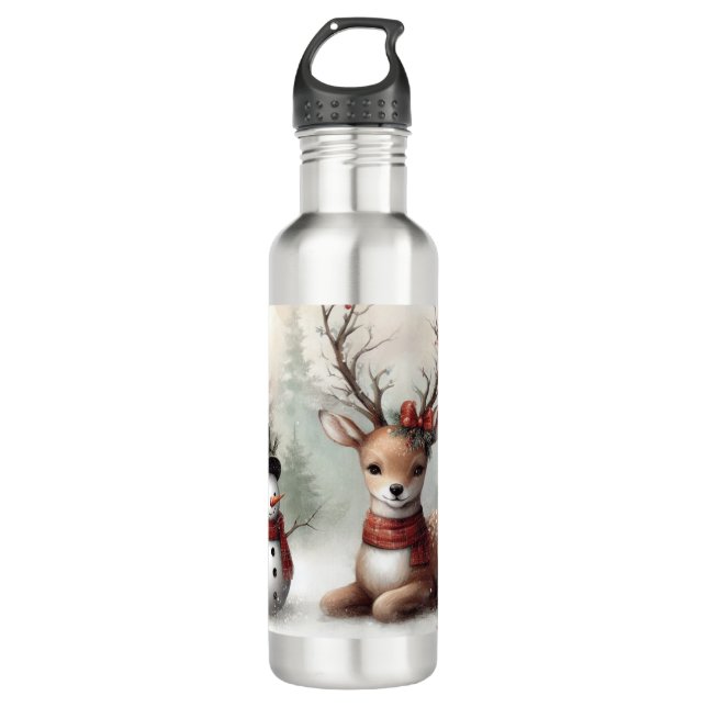 Bouteille D'eau Cerf de Noël/bonhomme de neige en bois classique (Devant)