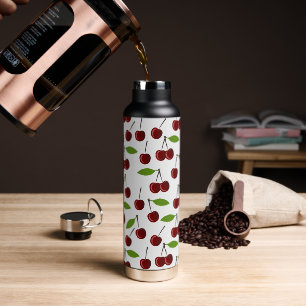 Bouteille D'eau Cerise Rouge, Motif De Cerises, Feuilles, Fruits