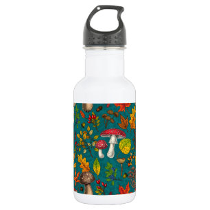 Bouteille D'eau Champignons d'automne, feuilles, noix et baies sur