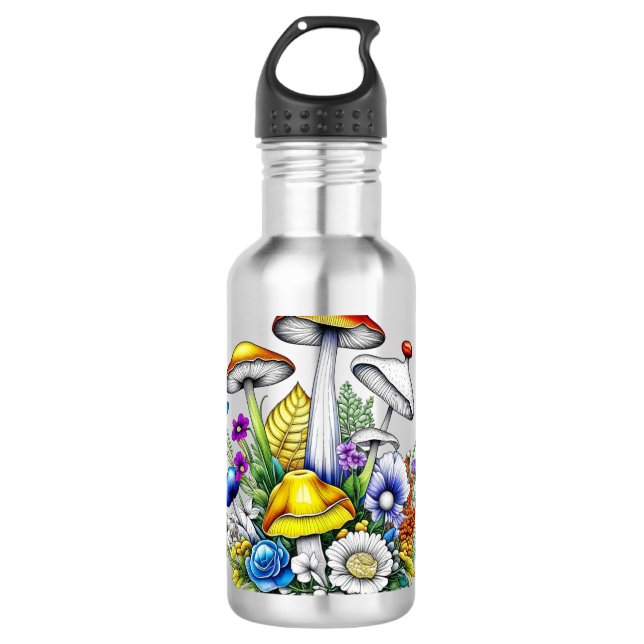 Bouteille D'eau Champignons et fleurs magiques (Devant)