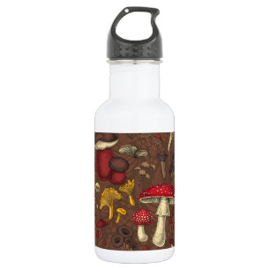 Bouteille D'eau Champignons sauvages sur brun