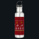 Bouteille D'eau Chandail de Noël de Tennis Motif tricoté Rouge Noë<br><div class="desc">Design d'illustration des journées et nuits d'hiver chaudes et douillettes, avec un pull de Noël drôle et tricoté classique avec raquettes de tennis et balles de tennis vertes, cloches de jingle, sapins et flocons de neige. Un motif minimaliste en chandail Xmas design festif en bleu clair et blanc pour les...</div>