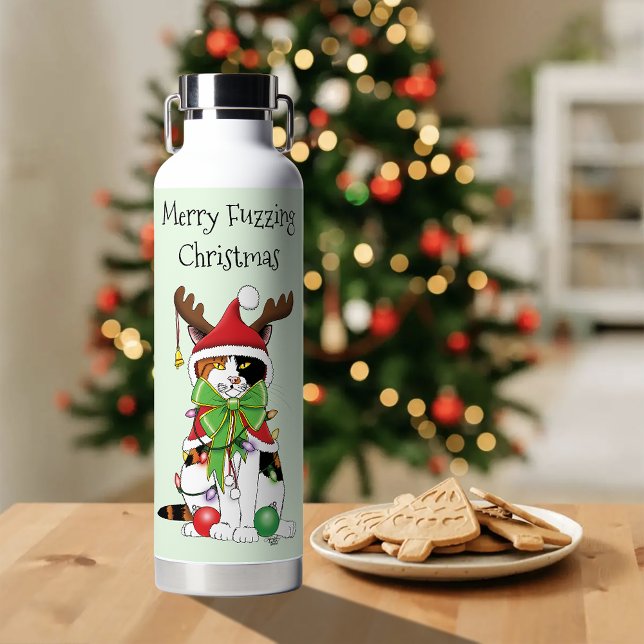 Bouteille D'eau Chat Calico de Noël amusant (Créateur téléchargé)