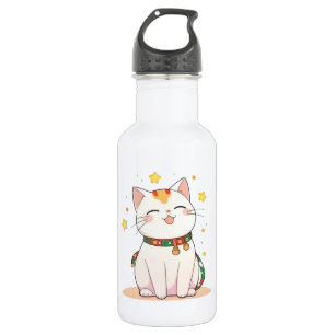 Bouteille D'eau Chat Chanceux avec Design Kawaii Étoiles