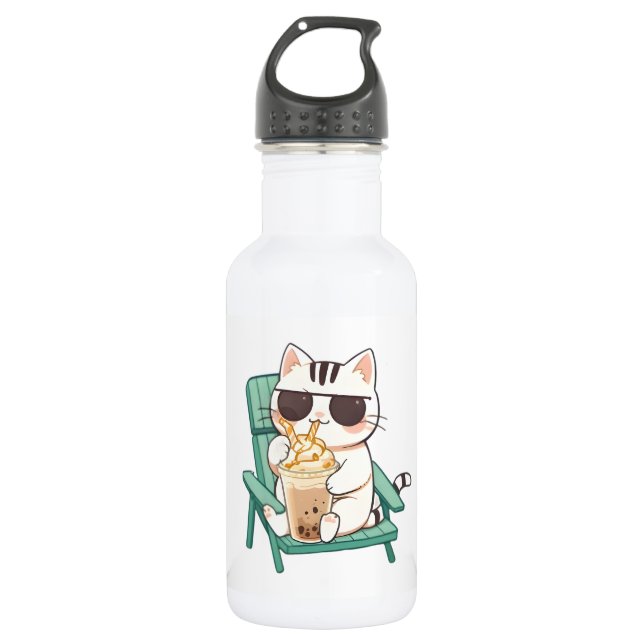 Bouteille D'eau Chat Chibi Mignon avec des Lunettes de Soleil Buva (Devant)