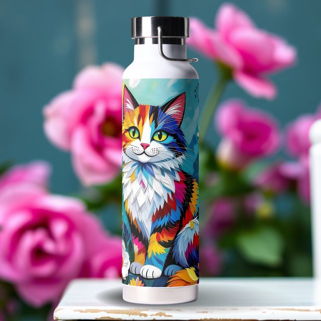Bouteille D'eau Chat coloré et papillon   (Créateur téléchargé)