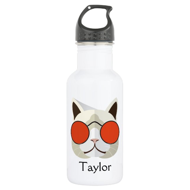 Bouteille D'eau Chat cool dans lunettes de soleil Monogramme (Devant)