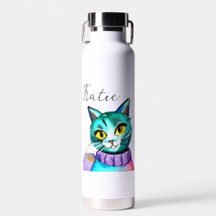 Bouteille D'eau Chat Cute Bleu Kitty Personnalisé