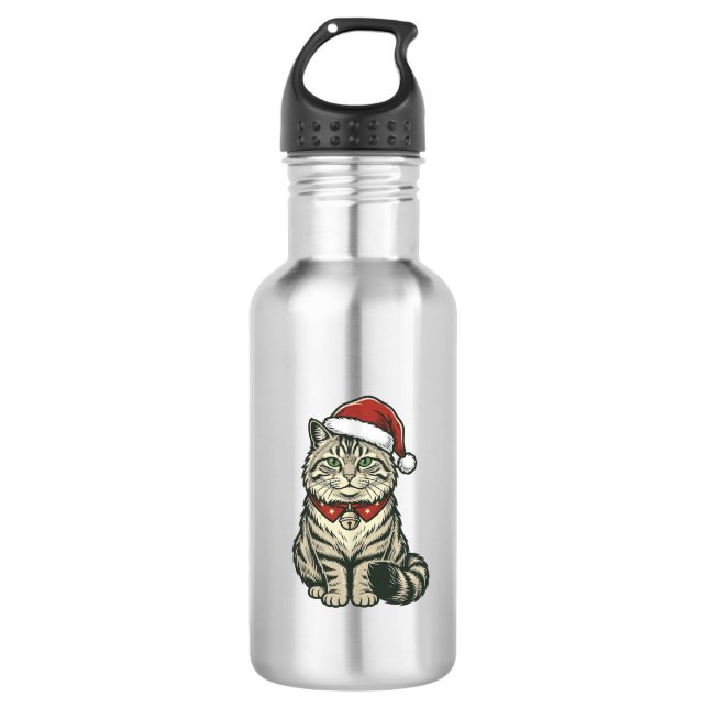 Bouteille D'eau Chat de Noël Chapeau de Père Noël Dessin de Gravur (Devant)