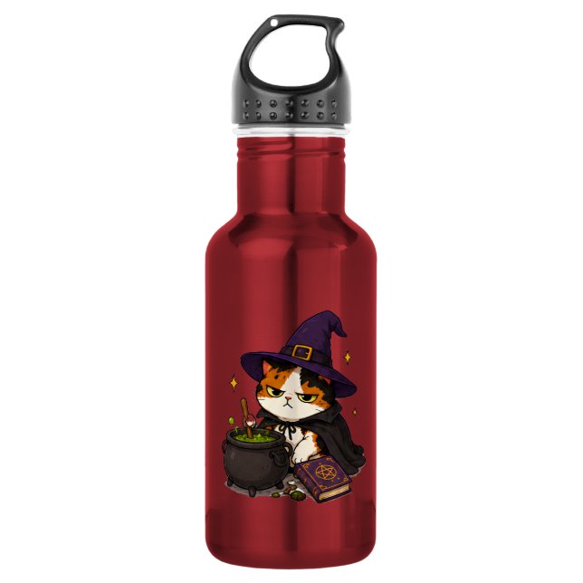 Bouteille D'eau Chat de sorcière grincheux Halloween  (Devant)