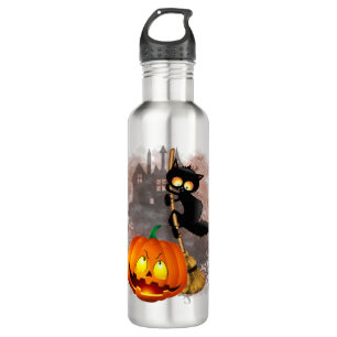 Bouteille D'eau Chat effrayé par Citrouille Fun Halloween caractèr