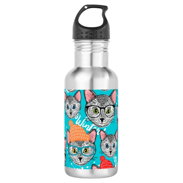 Bouteille D'eau Chat en casquette (Devant)