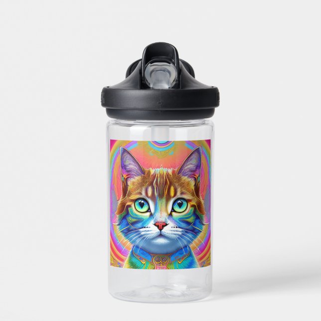 Bouteille D'eau Chat fantastique Mystique coloré (Avant)