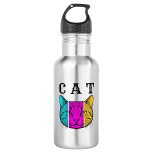 Bouteille D'eau Chat gravé vintage bloc de couleur graphique Desig