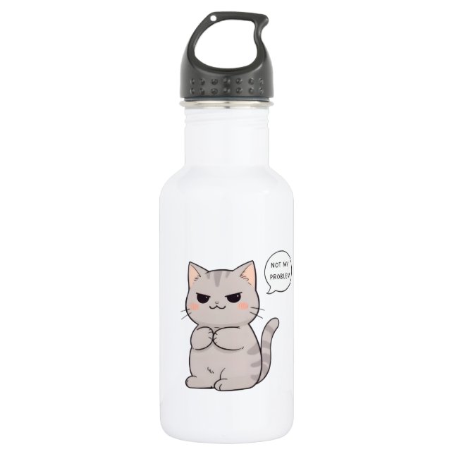 Bouteille D'eau Chat imperturbable "Pas Mon Problème" Design Amusa (Devant)
