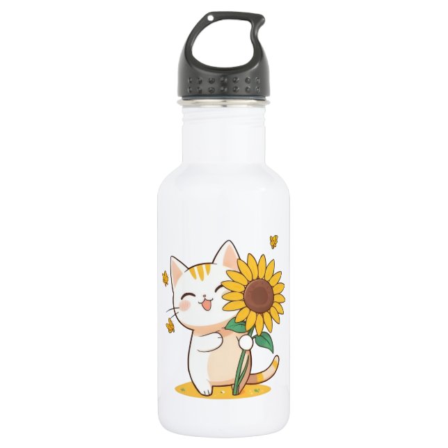 Bouteille D'eau Chat mignon avec un design Kawaii tournesol (Devant)