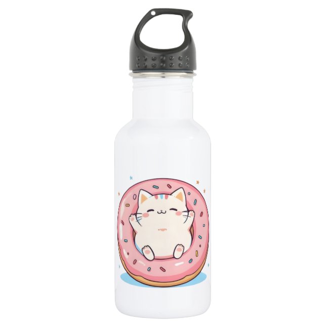Bouteille D'eau Chat mignon dans un design doux Kawaii de beignet (Devant)