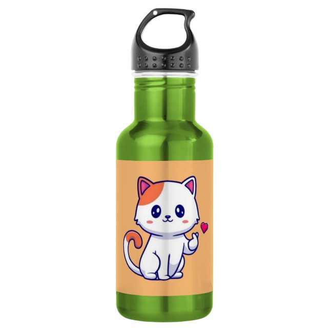 Bouteille D'eau Chat mignon en signe de main d'amour-23577 (Devant)