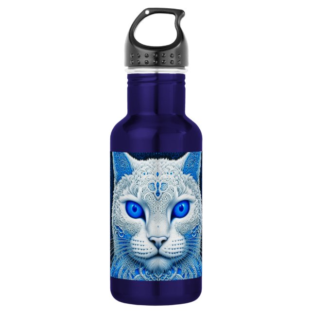 Bouteille D'eau Chat Mystique Blanc Art Ethéré par IA (Devant)