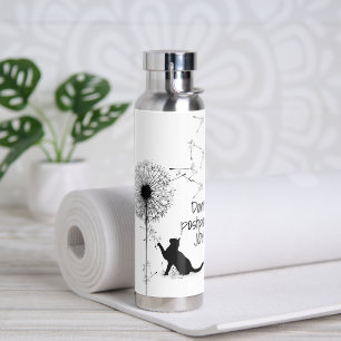 Bouteille D'eau Chat noir avec Dandelion et citation