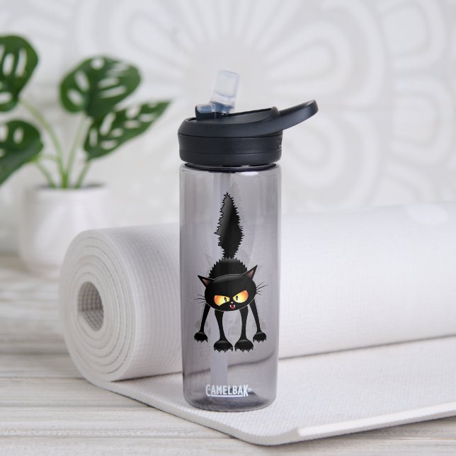 Bouteille D'eau Chat noir de dessin animé drôle et féroce  (Yoga (pivotée))