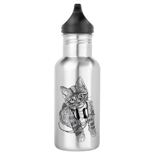Bouteille D'eau Chat noir et blanc drôle dans l'illustration