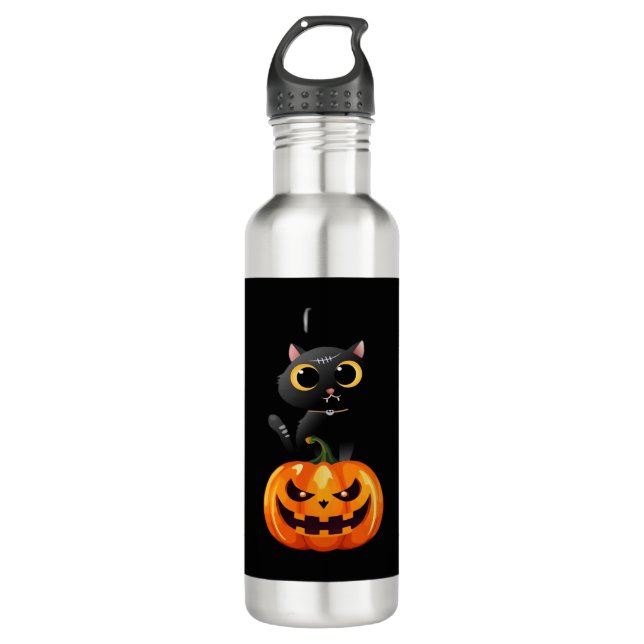 Bouteille D'eau Chat noir Halloween Design - Art Citrouille Éffray (Devant)
