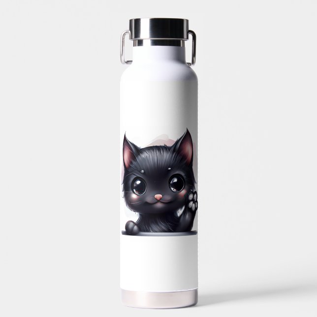 Bouteille D'eau Chat noir kawaii adorable (Avant)
