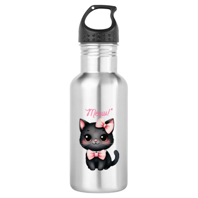 Bouteille D'eau Chat noir mignon avec cabot pour la décoration d'H (Devant)