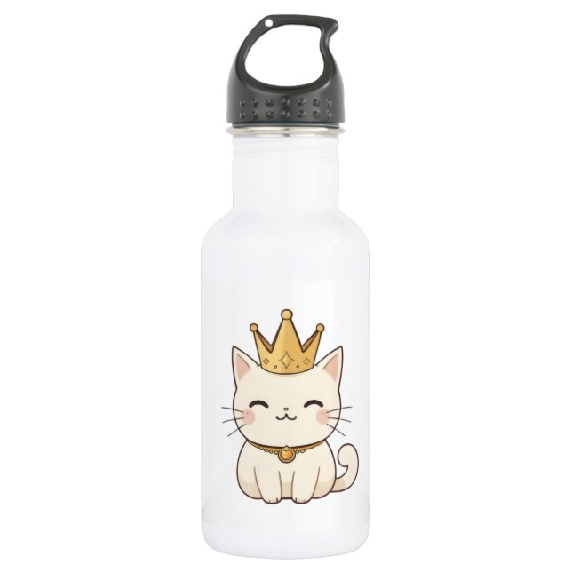 Bouteille D'eau Chat royal avec couronne dorée Design Kawaii (Devant)