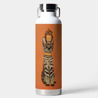 BOUTEILLE D'EAU CHAT SERVAL & HIBOU