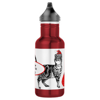 Bouteille D'eau Chat tigré Noël chapeau de Père Noël chats rouge b