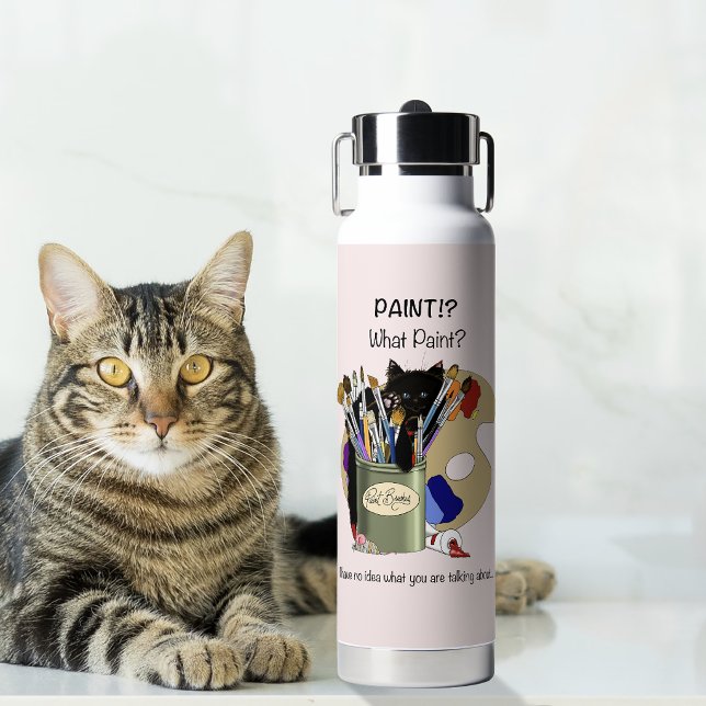 Bouteille D'eau Chaton noir Pinceau Pot de peinture Artiste Chat R (Créateur téléchargé)