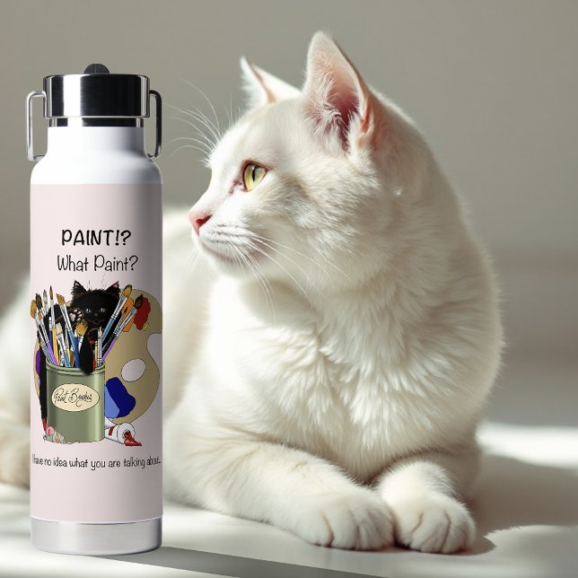 Bouteille D'eau Chaton noir Pinceau Pot de peinture Artiste Chat R (Créateur téléchargé)