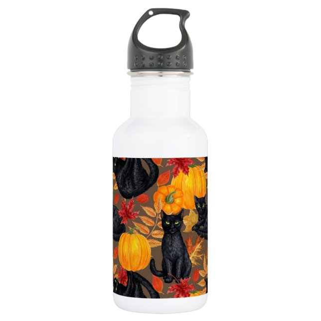 Bouteille D'eau Chats noirs et citrouilles 2 (Devant)
