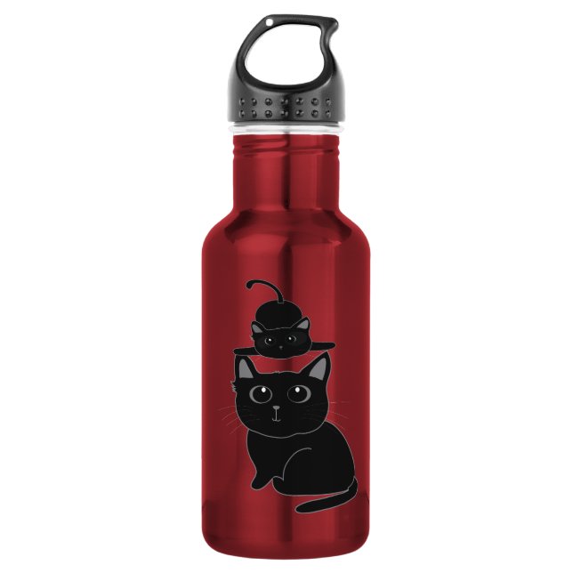 Bouteille D'eau chats noirs mère et enfant (Devant)