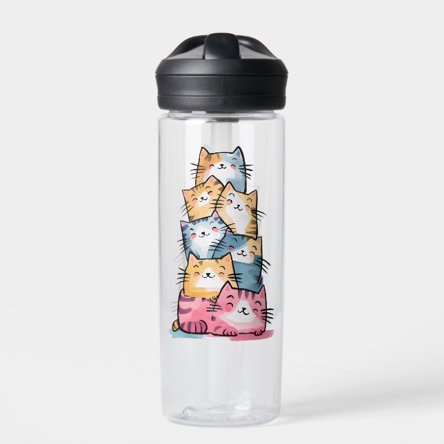 Bouteille D'eau Chats Whimsical Watercolor Moderne (Extérieur)