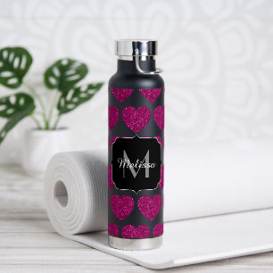 Bouteille D'eau Chaud coeur rose faux pétille motif Monogramme