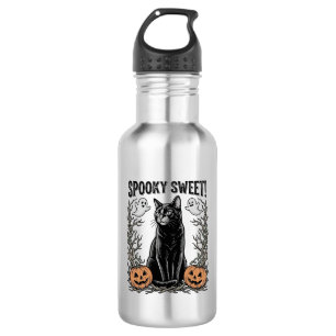 Bouteille D'eau Chemise avec gravure Halloween vintage de chat noi