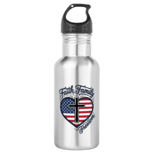 Bouteille D'eau Chemise croix patriotique Liberté Famille Foi Cœur