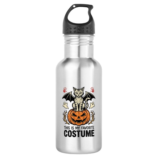 Bouteille D'eau Chemise de design de costume de chat de citrouille (Devant)