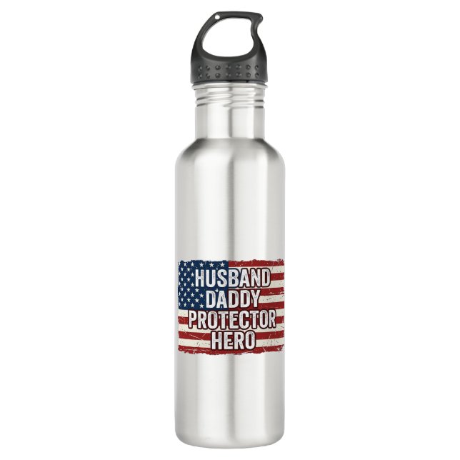 Bouteille D'eau Chemise de drapeau de héros protecteur mari patrio (Devant)