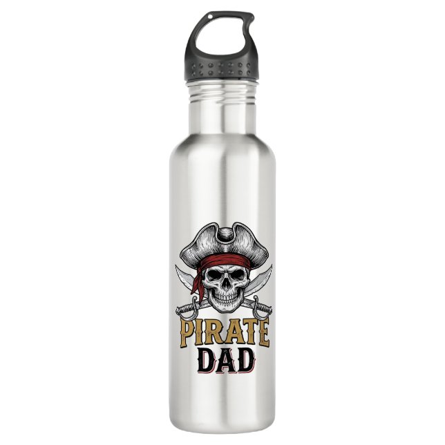 Bouteille D'eau Chemise de gravure vintage d'épée de crâne de papa (Devant)