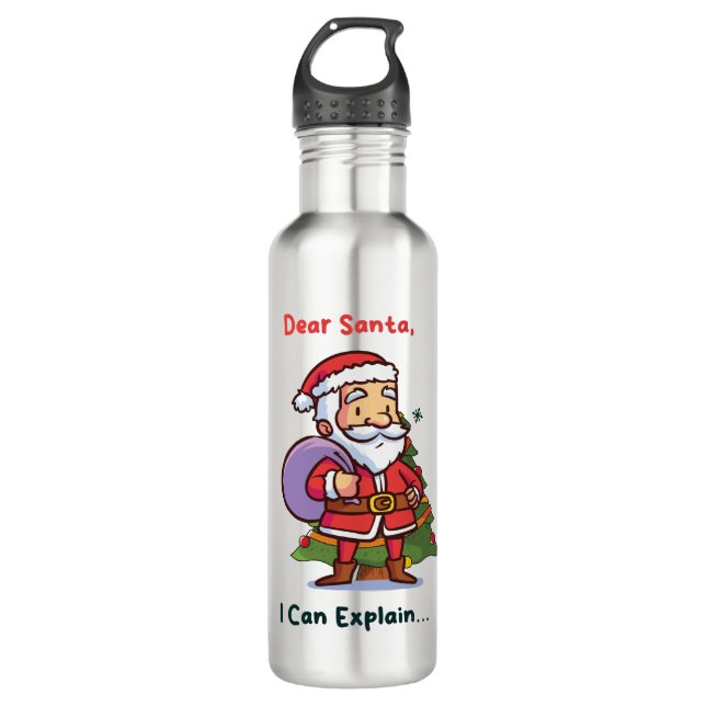 Bouteille D'eau Cher Père Noël, Je Peux Expliquer - Noël Drôle (Devant)