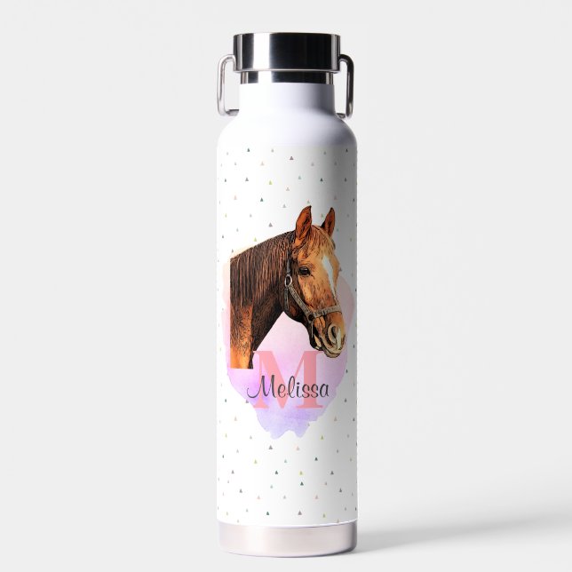 Bouteille D'eau Cheval Equestre animal Monogramme Motif bateau d'e (Avant)