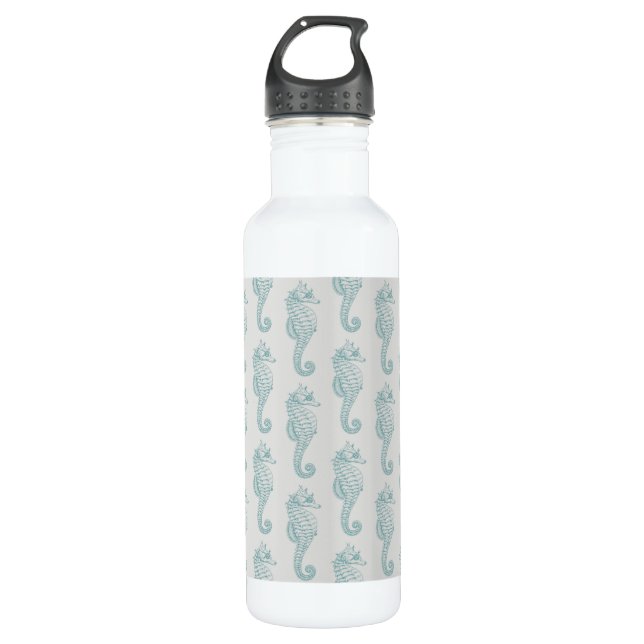 Bouteille D'eau Chevaux de mer tropicaux, Motif hippocampe - gris  (Devant)